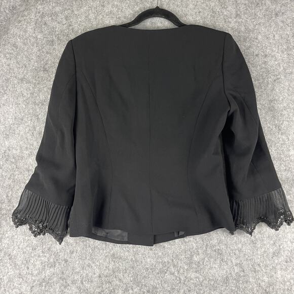 ESCADA Virgin Wool Blazer Jacket Womens 38 Black Bell Lace Trim Cropped Classic - Picture 7 of 15